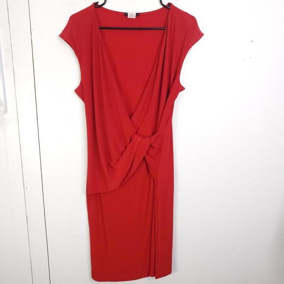 JBS Dress Womens L Cherry Red Plunge V Neck Ruched Draped Front Sexy Stretchy - Picture 1 of 9